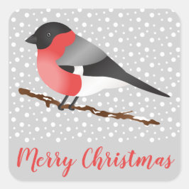 赤いウソ 鳥 灰色 冬 クリスマス スクエアシール