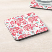 赤いエスニック象のパターン コースター (左側)