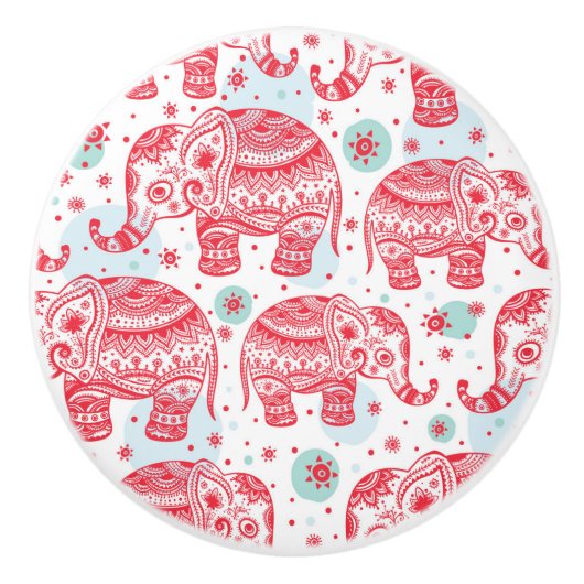 赤いエスニック象のパターン セラミックノブ (正面)