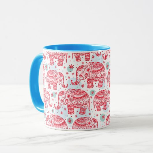 赤いエスニック象のパターン マグカップ (正面左)