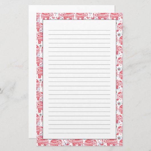 赤いエスニック象のパターン 便箋 (正面/裏面)