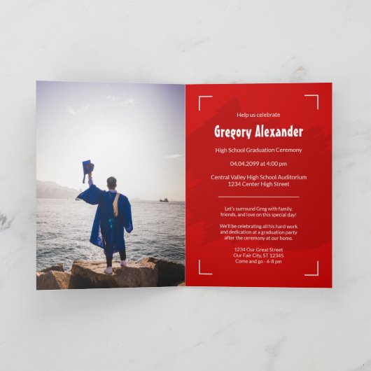 赤いエディ抽象芸術ブラシストローク写真卒業 招待状 (内部)