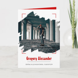 赤いエディ抽象芸術ブラシストローク写真卒業 招待状