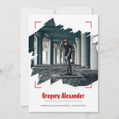 赤いエディ抽象芸術ブラシストローク写真卒業 招待状 (正面)