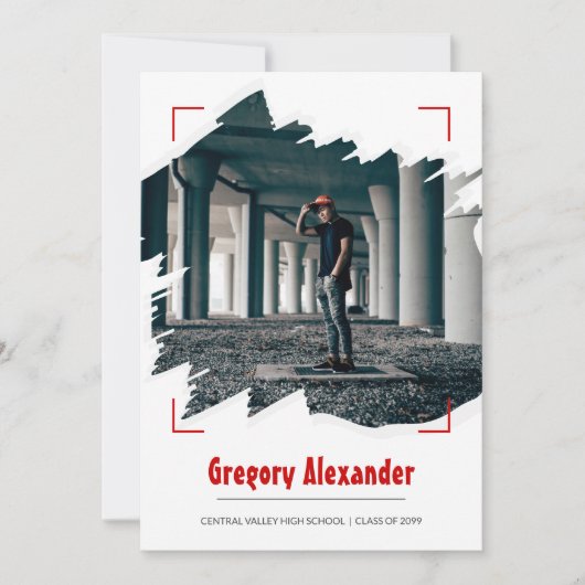 赤いエディ抽象芸術ブラシストローク写真卒業 招待状 (正面)