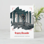 赤いエディ抽象芸術ブラシストローク写真卒業 招待状 (スタンド正面)