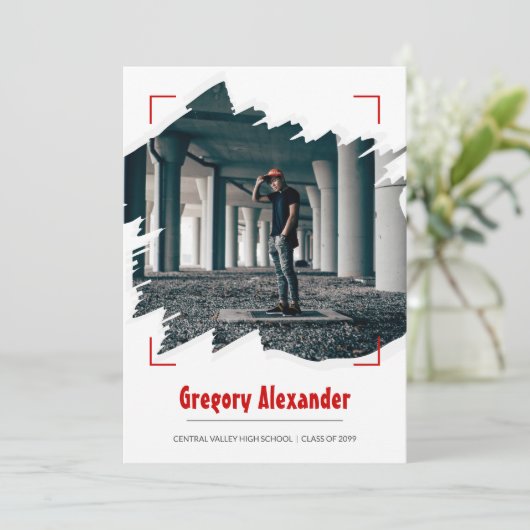 赤いエディ抽象芸術ブラシストローク写真卒業 招待状 (スタンド正面)