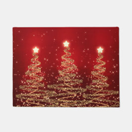赤いエレガントなクリスマスのきらめくな木 ドアマット