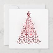 赤いエレガントなパーティーのメリークリスマスの木 招待状 (裏面)