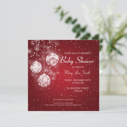 赤いエレガントなベビーシャワーのお祝いのつまらないもの 招待状 (スタンド正面)