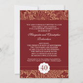 赤いエレガントなレトロな結婚記念日の招待状 招待状 (裏面)