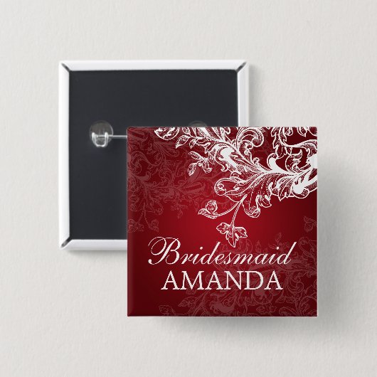 赤いエレガントな新婦付添人の好意のヴィンテージの渦巻 缶バッジ (正面&裏面)