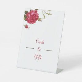 赤いエレガントウェディングカードとギフト 台座サイン