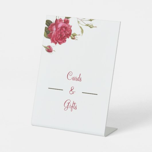赤いエレガントウェディングカードとギフト 台座サイン (正面)