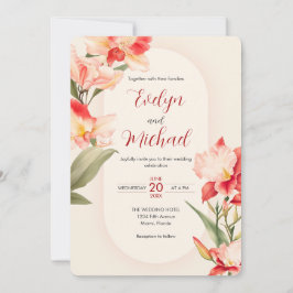 赤いエレガントカトレヤの蘭の花結婚の 招待状