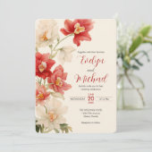 赤いエレガントカトレヤの蘭の花結婚の 招待状 (スタンド正面)