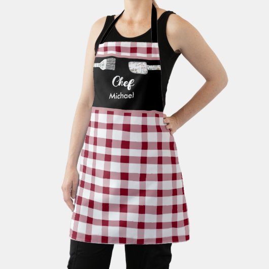 赤いエレガントギンガムエプロン | クリスマスプレゼントアイディア エプロン (インサイチュ)