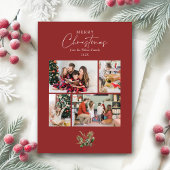 赤いエレガントクリスマスの緑の写真コラージュ シーズンカード