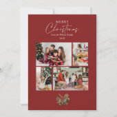 赤いエレガントクリスマスの緑の写真コラージュ シーズンカード (正面)