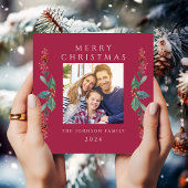 赤いエレガントクリスマスの緑の写真 シーズンカード
