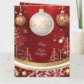 赤いエレガントクリスマスツリーとボールホリデー カード (裏面)