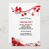 赤いエレガントクリスマスボールクリスマスパーティー 招待状 (正面/裏面)