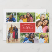 赤いエレガントクリスマスモノグラム写真コラージュ シーズンカード (正面)