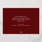 赤いエレガントクリスマス装飾家族の写真金ゴールド 箔シーズンカード (裏面)