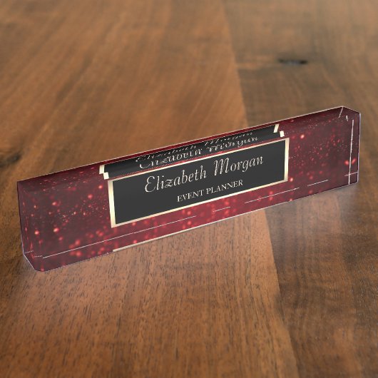 赤いエレガントグリッター《写真》ぼけ味、フレーム デスクネームプレート (側面)