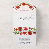 赤いエレガントケシのフローラ結婚が一斉に入る オールインワン招待状 (外側)