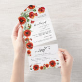 赤いエレガントケシのフローラ結婚が一斉に入る オールインワン招待状 (貼ってはがせる)