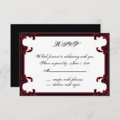 赤いエレガントゴシック体のフレーム応答カード 招待状 (正面/裏面)
