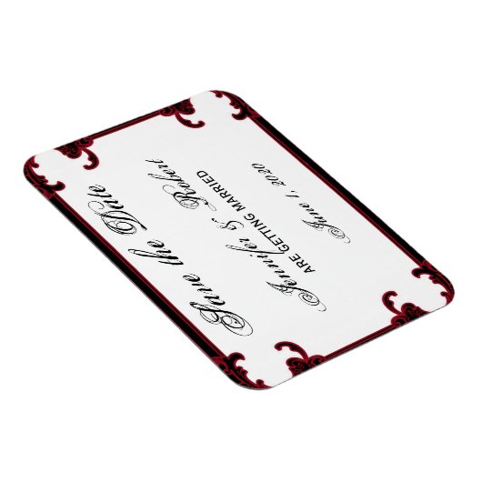 赤いエレガントゴシック様式の枠の日付を保存 マグネット (右側)