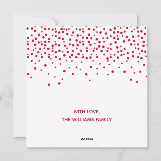 赤いエレガントスクリプトタイポグラフィと紙吹雪クリスマス シーズンカード (裏面)