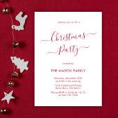 赤いエレガントスクリプトホワイトホリデークリスマスパーティー 招待状