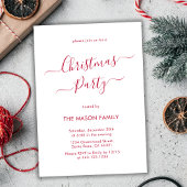 赤いエレガントスクリプトホワイトホリデークリスマスパーティー 招待状