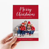 赤いエレガントスクリプト1枚の写真クリスマス シーズンカード