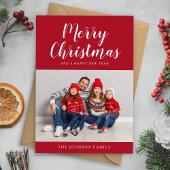 赤いエレガントスクリプト1枚の写真クリスマス シーズンカード