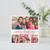 赤いエレガントスクリプト4フォトコラージクリスマス シーズンカード (スタンド正面)