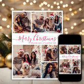 赤いエレガントスクリプト5フォトコラージクリスマス シーズンカード
