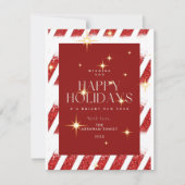 赤いエレガントストライプクリスマスきらめくの非写真 シーズンカード (正面)