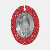 赤いエレガントスノーフレーク写真ウィンタークリスマス メタルオーナメント (正面左)