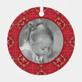 赤いエレガントスノーフレーク写真ウィンタークリスマス メタルオーナメント (正面)