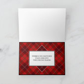 赤いエレガントタータンチェック格子模様クリスマスファミリー写真 シーズンカード (内部)
