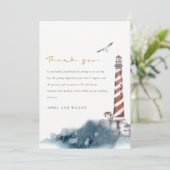 赤いエレガントダスキーブルーライトハウスシーウェーブ結婚ズ サンキューカード (スタンド正面)