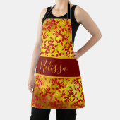 赤いエレガントダマスクと金ゴールドテクスチャ エプロン (インサイチュ)