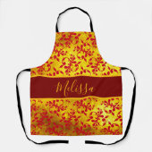 赤いエレガントダマスクと金ゴールドテクスチャ エプロン (正面)