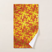 赤いエレガントダマスクと金ゴールドテクスチャ バスタオルセット (ハンドタオル)