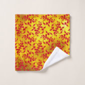 赤いエレガントダマスクと金ゴールドテクスチャ バスタオルセット (ウォッシュタオル)