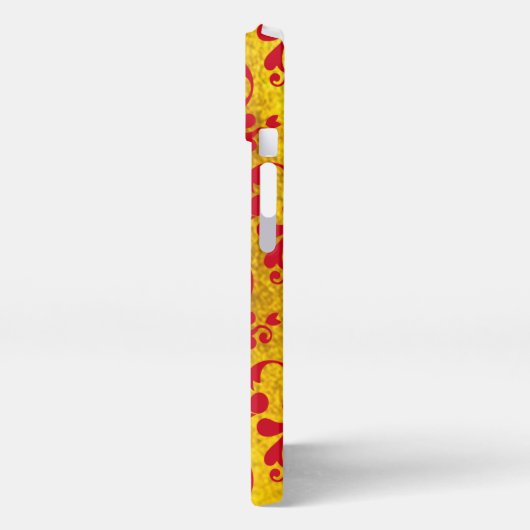 赤いエレガントダマスクと金ゴールドテクスチャIphoneケース iPhoneケース (左側面)